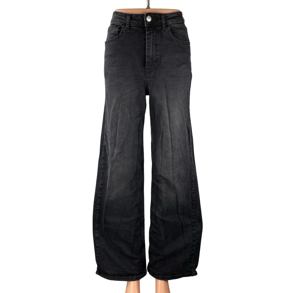 ONLY Women's Black High Waisted Baggy Barrel Flare Wide Leg Denim Jeans Pants 26